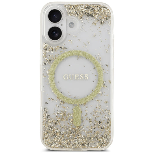Etui MagSafe dla Apple iPhone 17, Guess, Resin Bottom Glitter, Złote