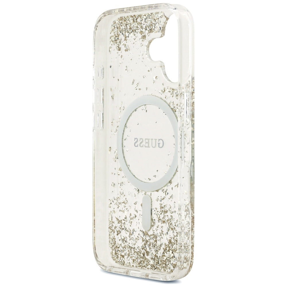 Etui MagSafe dla Apple iPhone 17, Guess, Resin Bottom Glitter, Złote