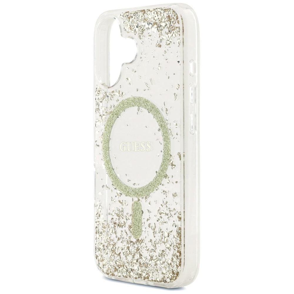 Etui MagSafe dla Apple iPhone 17, Guess, Resin Bottom Glitter, Złote