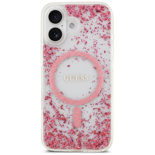 Etui MagSafe dla Apple iPhone 17, Guess, Resin Bottom Glitter, Różowy