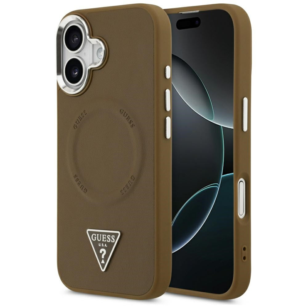 Etui MagSafe dla Apple iPhone 17, Guess, Triangle Logo, Brązowo-Srebrne