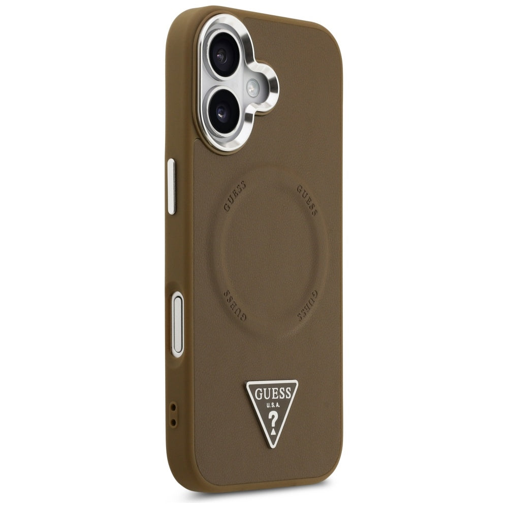 Etui MagSafe dla Apple iPhone 17, Guess, Triangle Logo, Brązowo-Srebrne