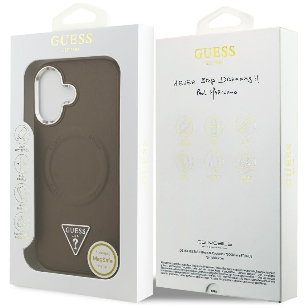 Etui MagSafe dla Apple iPhone 17, Guess, Triangle Logo, Brązowo-Srebrne