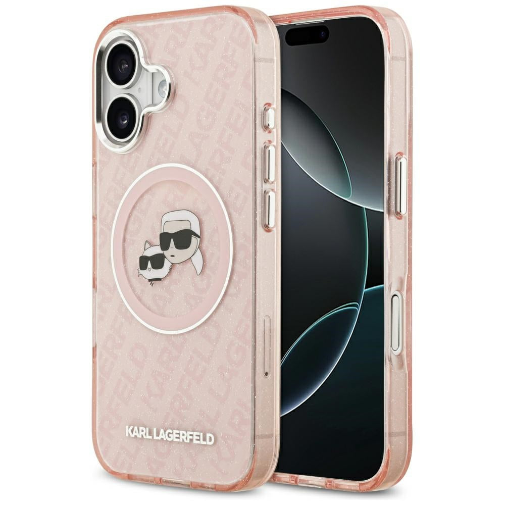 Etui MagSafe dla Apple iPhone 17, Karl Lagerfeld, IML Glitter Karl & Choupette`s Heads, Różowy