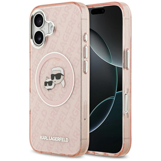 Etui MagSafe dla Apple iPhone 17, Karl Lagerfeld, IML Glitter Karl & Choupette`s Heads, Różowy