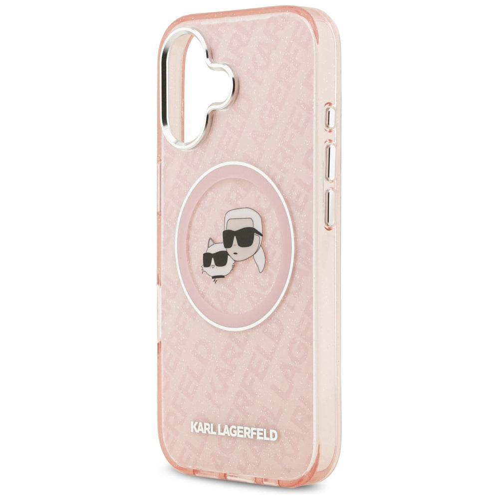 Etui MagSafe dla Apple iPhone 17, Karl Lagerfeld, IML Glitter Karl & Choupette`s Heads, Różowy