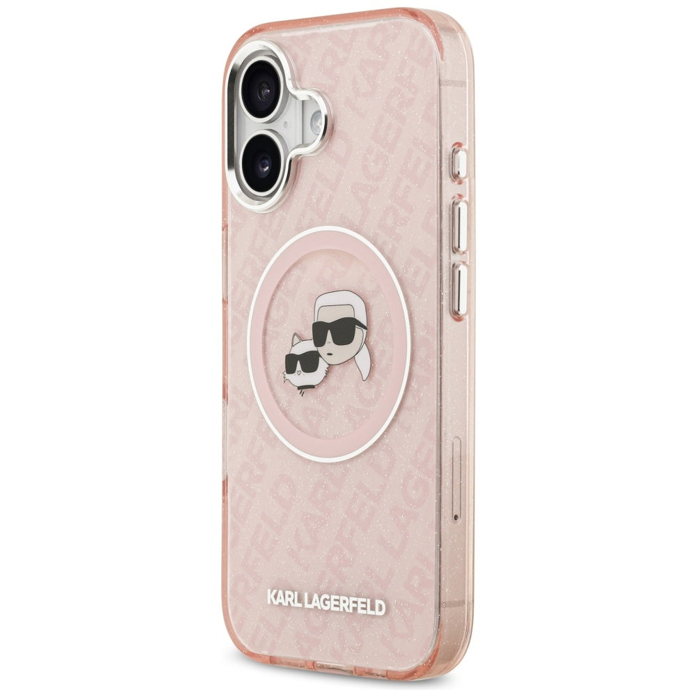Etui MagSafe dla Apple iPhone 17, Karl Lagerfeld, IML Glitter Karl & Choupette`s Heads, Różowy