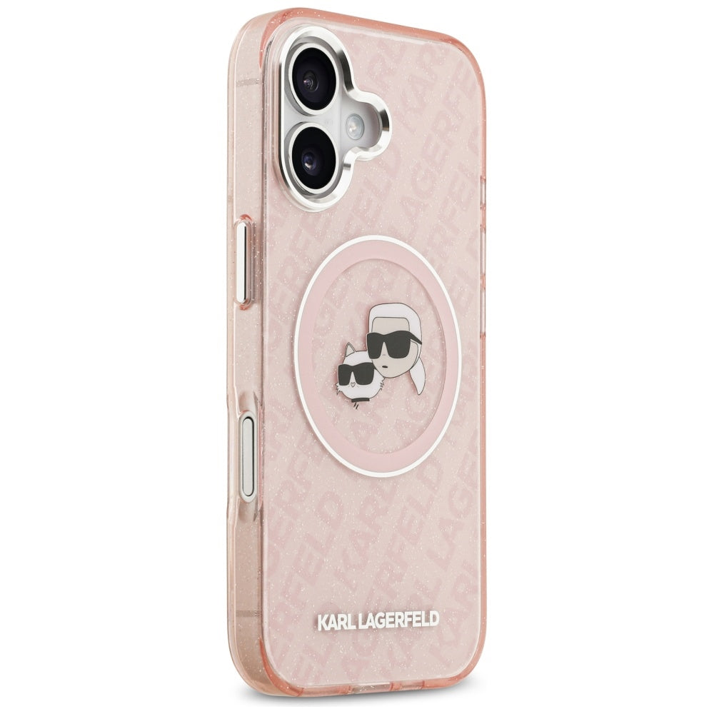 Etui MagSafe dla Apple iPhone 17, Karl Lagerfeld, IML Glitter Karl & Choupette`s Heads, Różowy