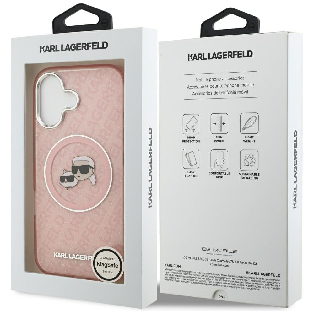 Etui MagSafe dla Apple iPhone 17, Karl Lagerfeld, IML Glitter Karl & Choupette`s Heads, Różowy