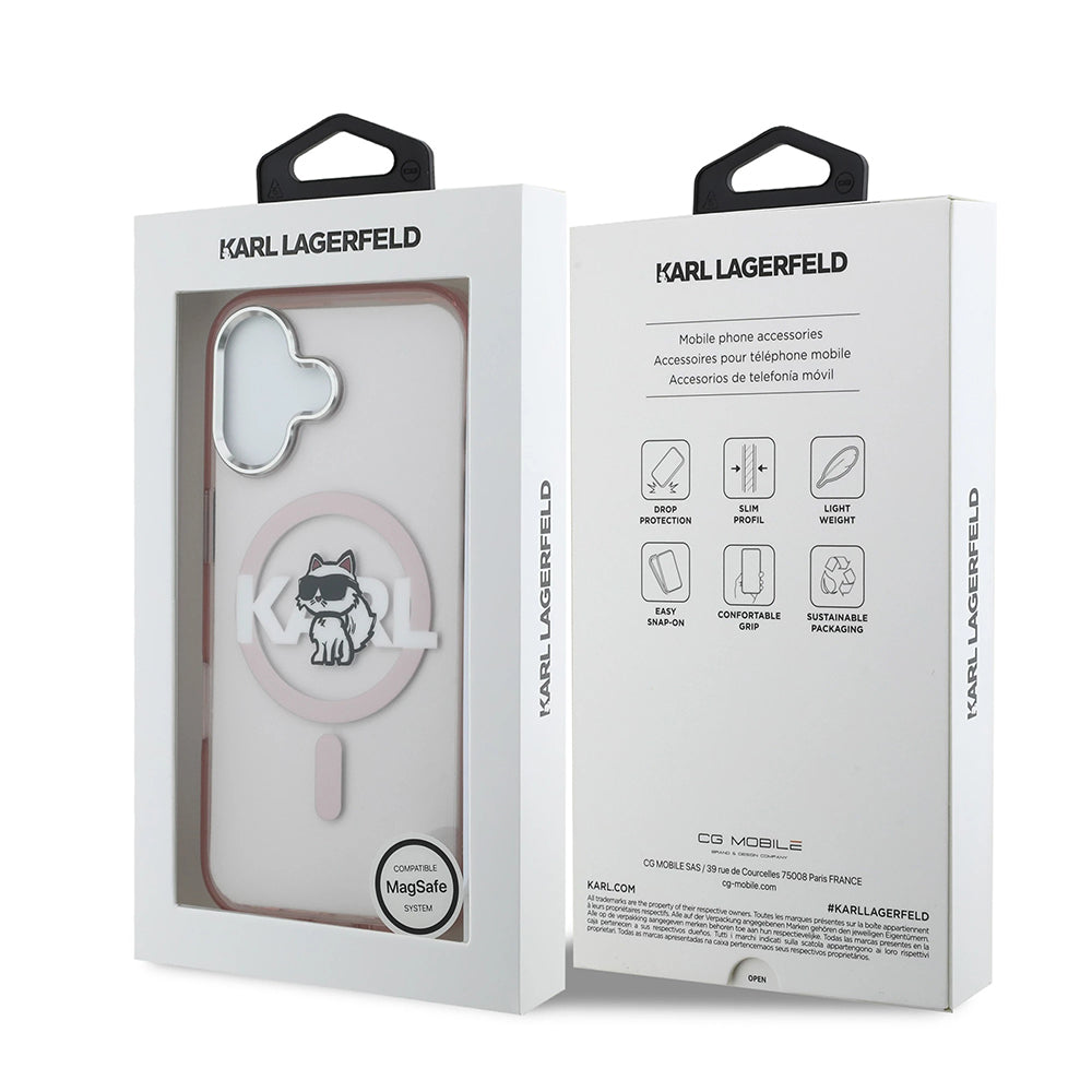 Etui MagSafe dla Apple iPhone 17, Karl Lagerfeld, IML Sketch Logo Choupette, Różowy