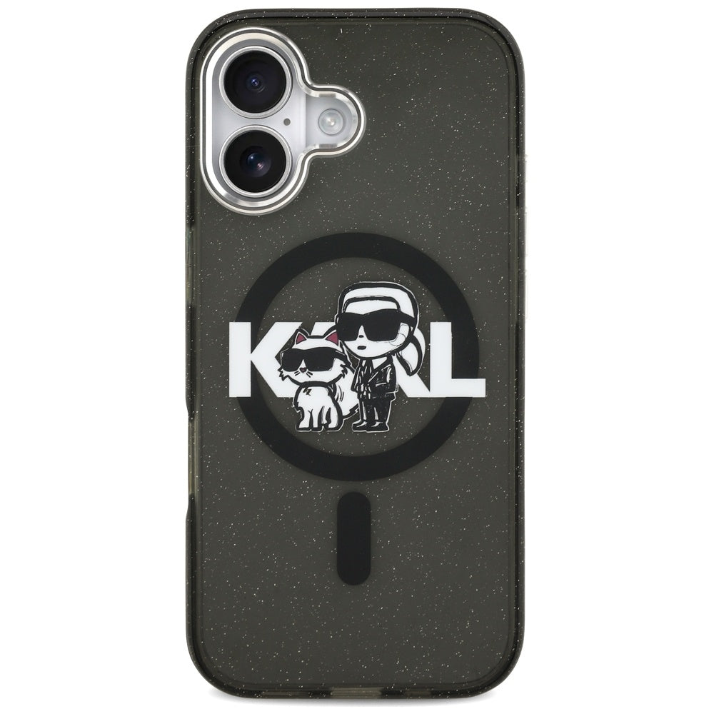 Etui MagSafe dla Apple iPhone 17, Karl Lagerfeld, IML Sketch Logo Glitter Karl & Choupette, Czarne