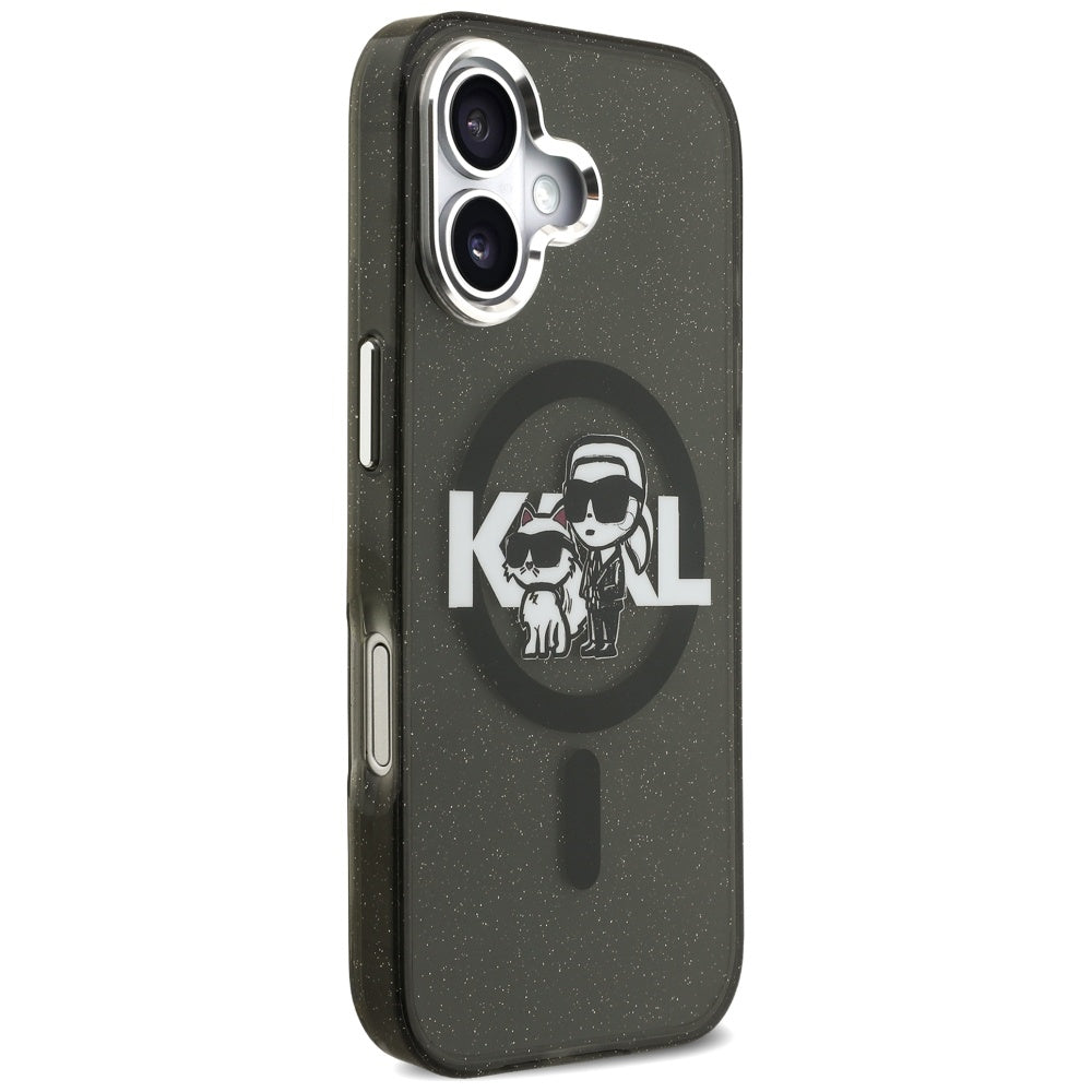 Etui MagSafe dla Apple iPhone 17, Karl Lagerfeld, IML Sketch Logo Glitter Karl & Choupette, Czarne