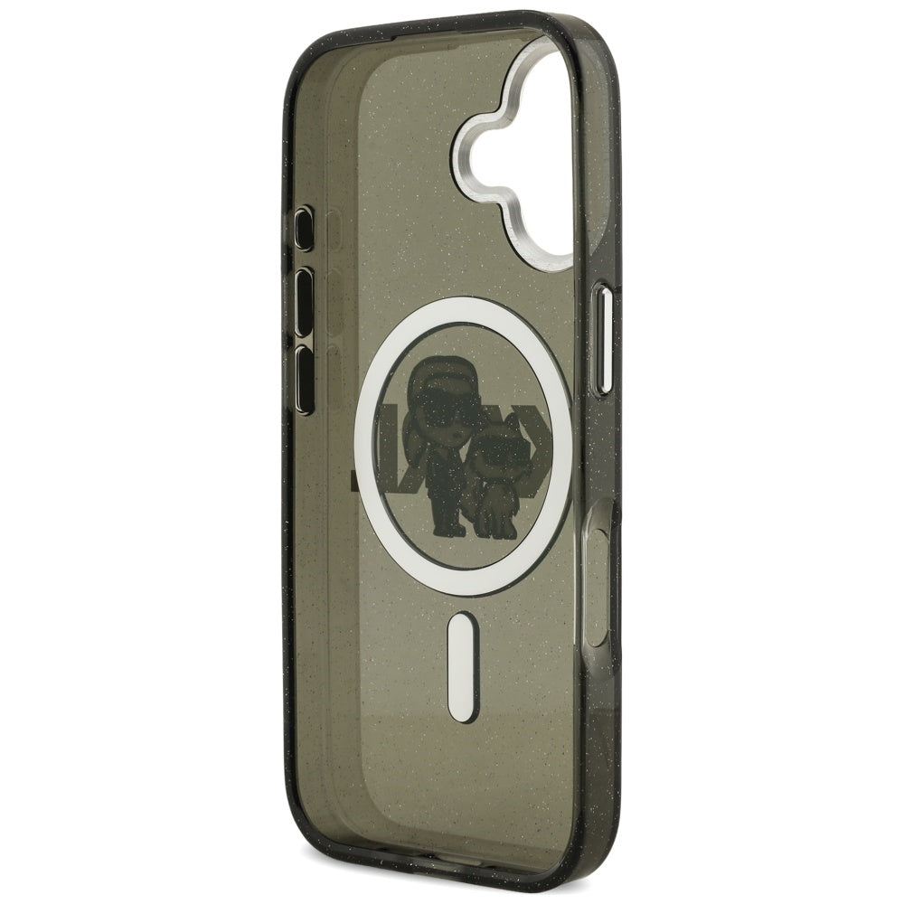 Etui MagSafe dla Apple iPhone 17, Karl Lagerfeld, IML Sketch Logo Glitter Karl & Choupette, Czarne