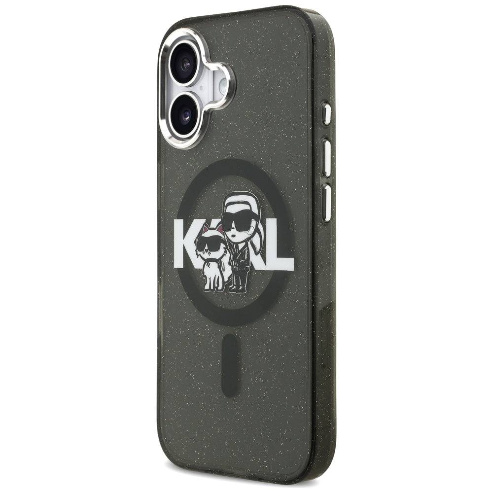 Etui MagSafe dla Apple iPhone 17, Karl Lagerfeld, IML Sketch Logo Glitter Karl & Choupette, Czarne