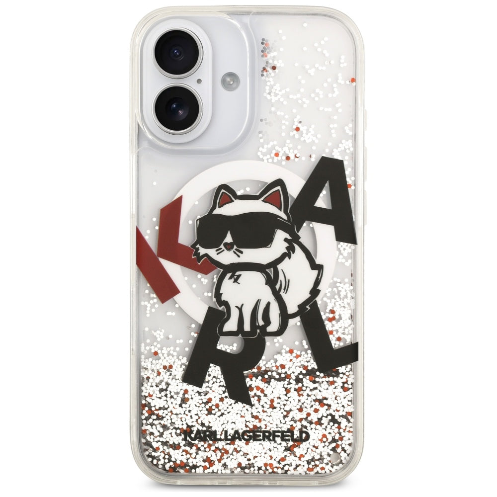 Etui MagSafe dla Apple iPhone 17, Karl Lagerfeld, Liquid Glitter Choupette Logo, Przezroczyste