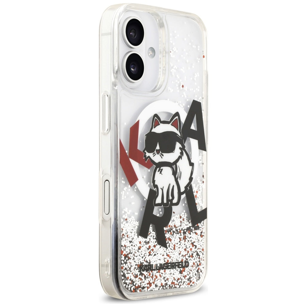 Etui MagSafe dla Apple iPhone 17, Karl Lagerfeld, Liquid Glitter Choupette Logo, Przezroczyste