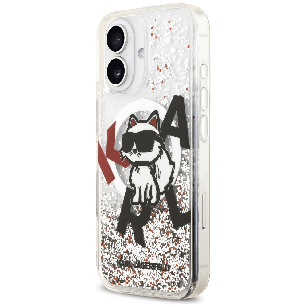 Etui MagSafe dla Apple iPhone 17, Karl Lagerfeld, Liquid Glitter Choupette Logo, Przezroczyste