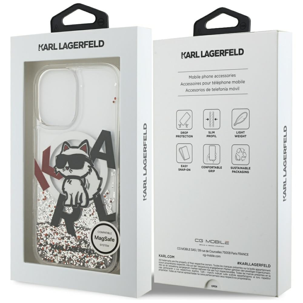 Etui MagSafe dla Apple iPhone 17, Karl Lagerfeld, Liquid Glitter Choupette Logo, Przezroczyste