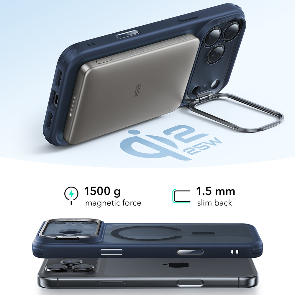 Etui MagSafe dla Apple iPhone 17 Pro, ESR, Classic Hybrid Kickstand, Satynowy Niebieski