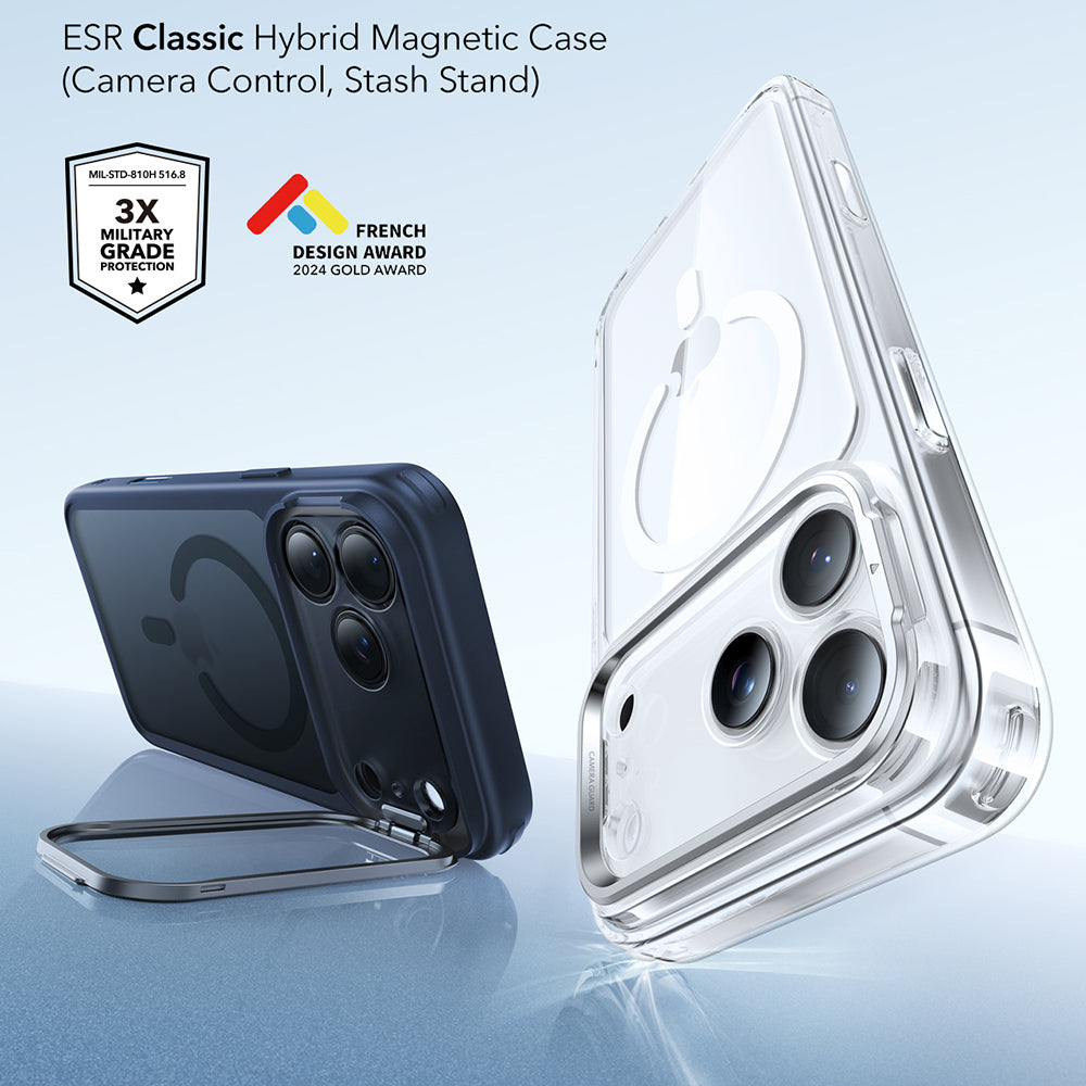 Etui MagSafe dla Apple iPhone 17 Pro, ESR, Classic Hybrid Kickstand, Satynowy Niebieski