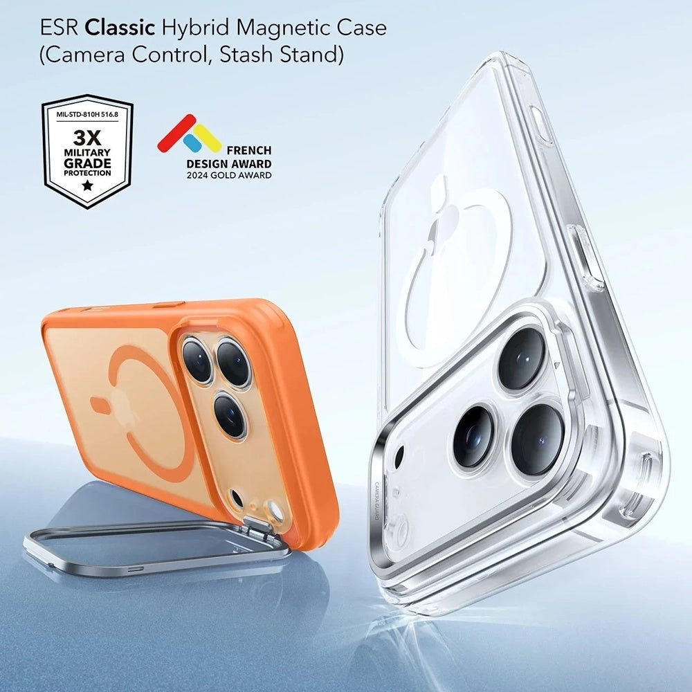 MagSafe Case for Apple iPhone 17 Pro, ESR, Classic Hybrid Kickstand Slide, Satin Orange