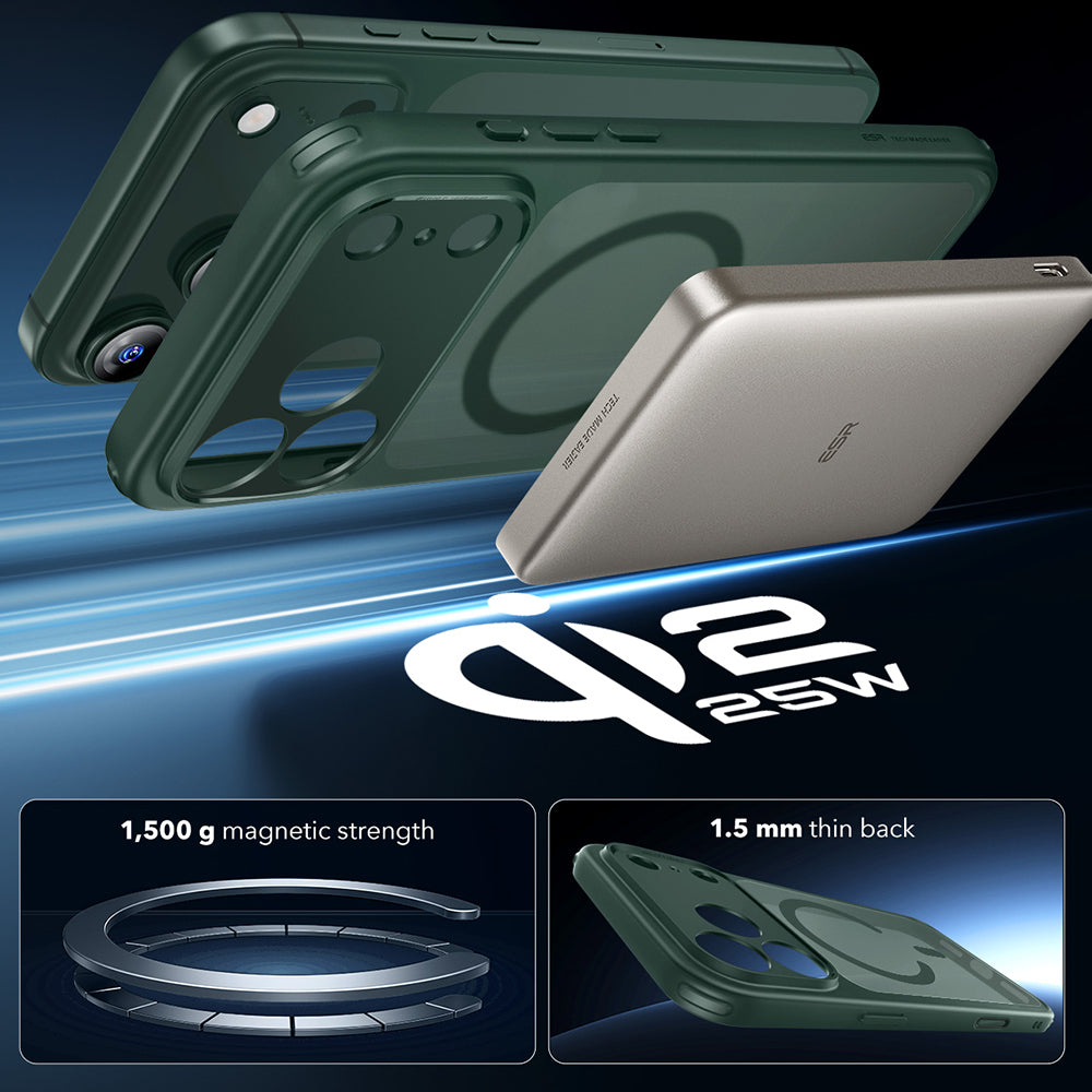Etui MagSafe dla Apple iPhone 17 Pro, ESR, Classic Hybrid, Satynowa Zieloność