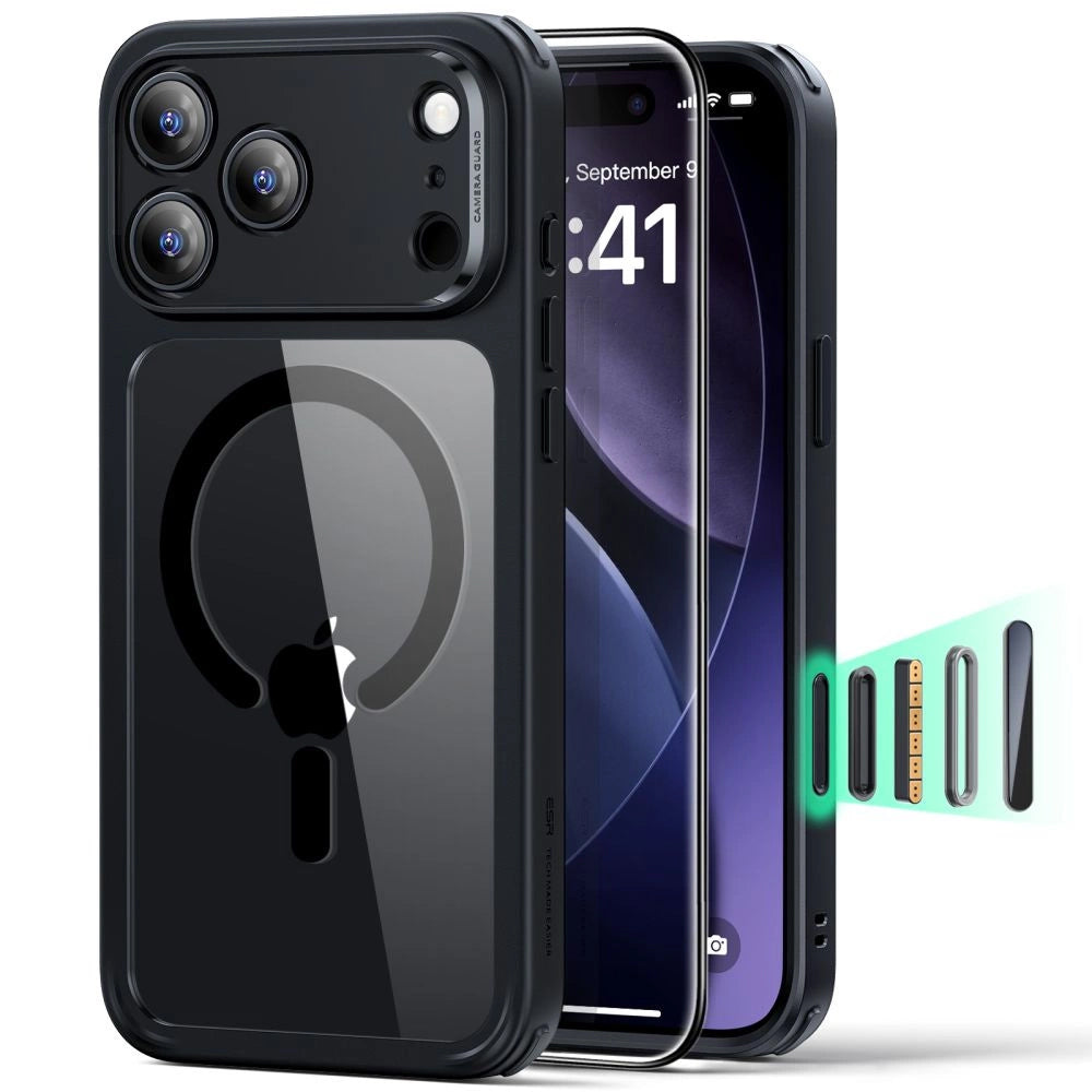 Etui MagSafe dla Apple iPhone 17 Pro, ESR, Classic Hybrid z osłoną ekranu, Czarne Przezroczyste