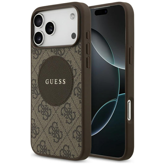 Etui MagSafe dla Apple iPhone 17 Pro, Guess, 4G Circle Classic Logo, Brązowy