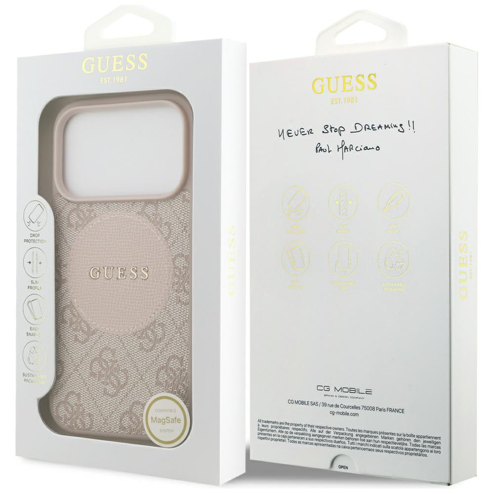 Etui MagSafe dla Apple iPhone 17 Pro, Guess, 4G Circle Classic Logo, Różowy