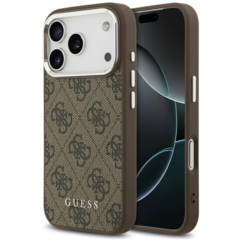Etui MagSafe dla Apple iPhone 17 Pro, Guess, 4G Classic Logo, Brązowy