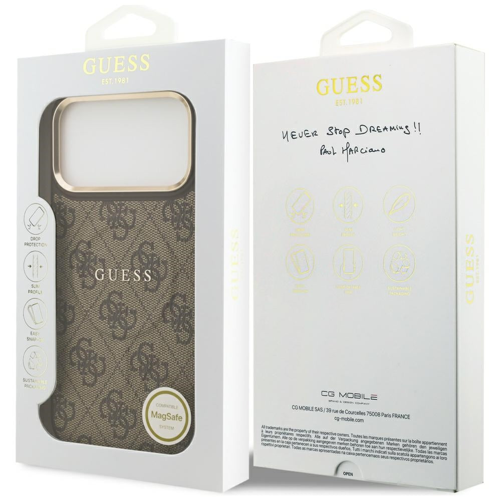 Etui MagSafe dla Apple iPhone 17 Pro, Guess, 4G Classic, Brązowy