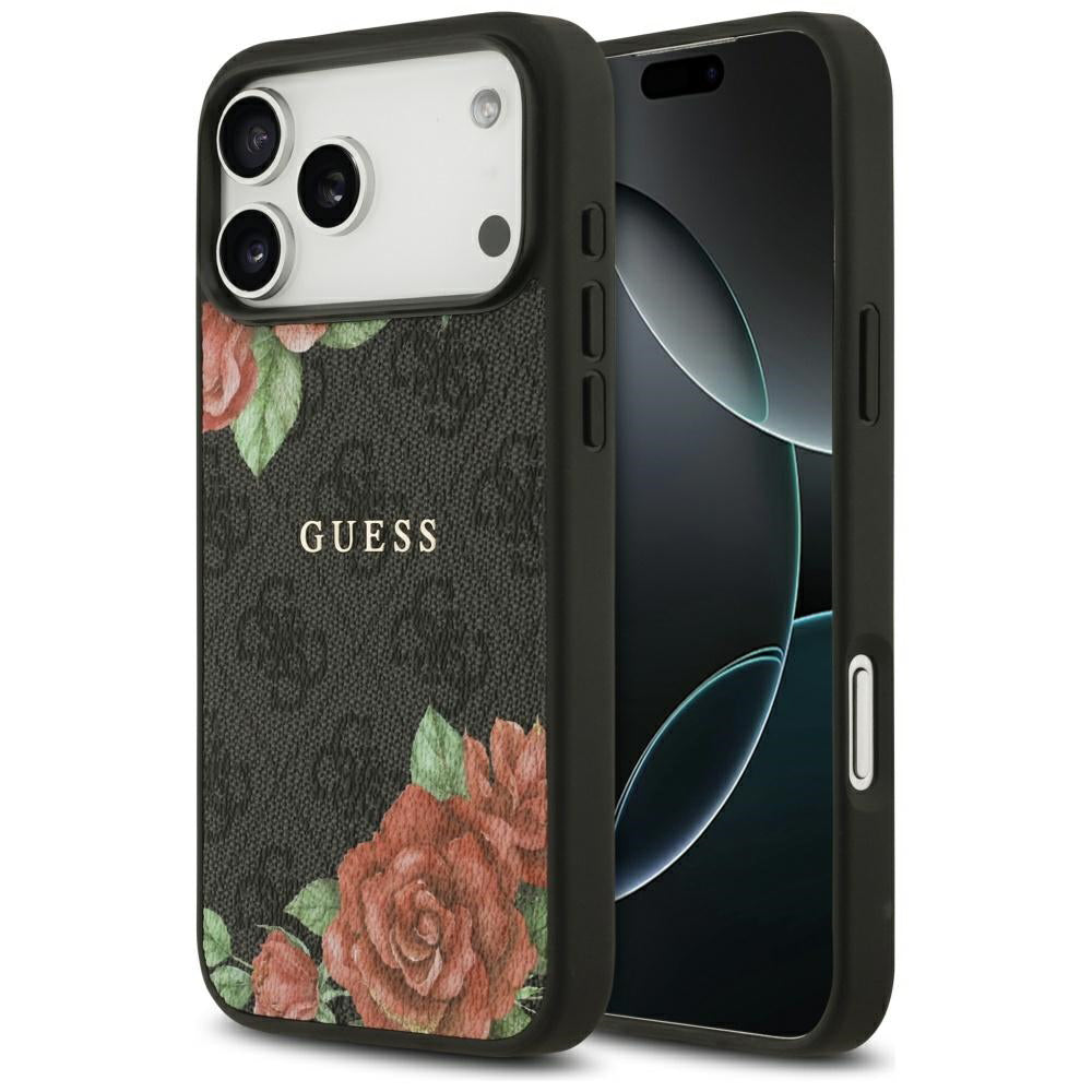 Etui MagSafe dla Apple iPhone 17 Pro, Guess, 4G Flowers Print, Czarne