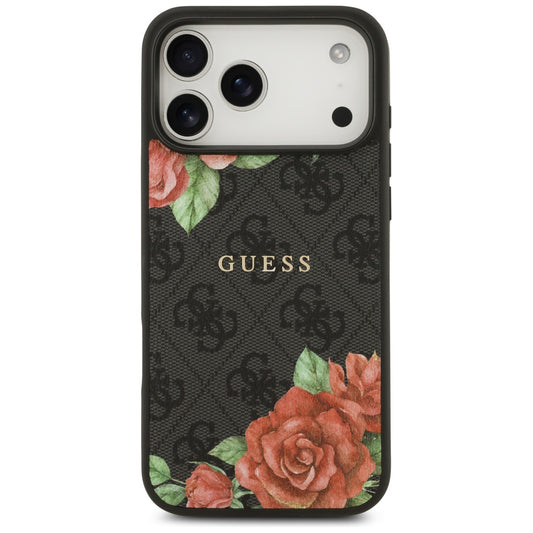 Etui MagSafe dla Apple iPhone 17 Pro, Guess, 4G Flowers Print, Czarne