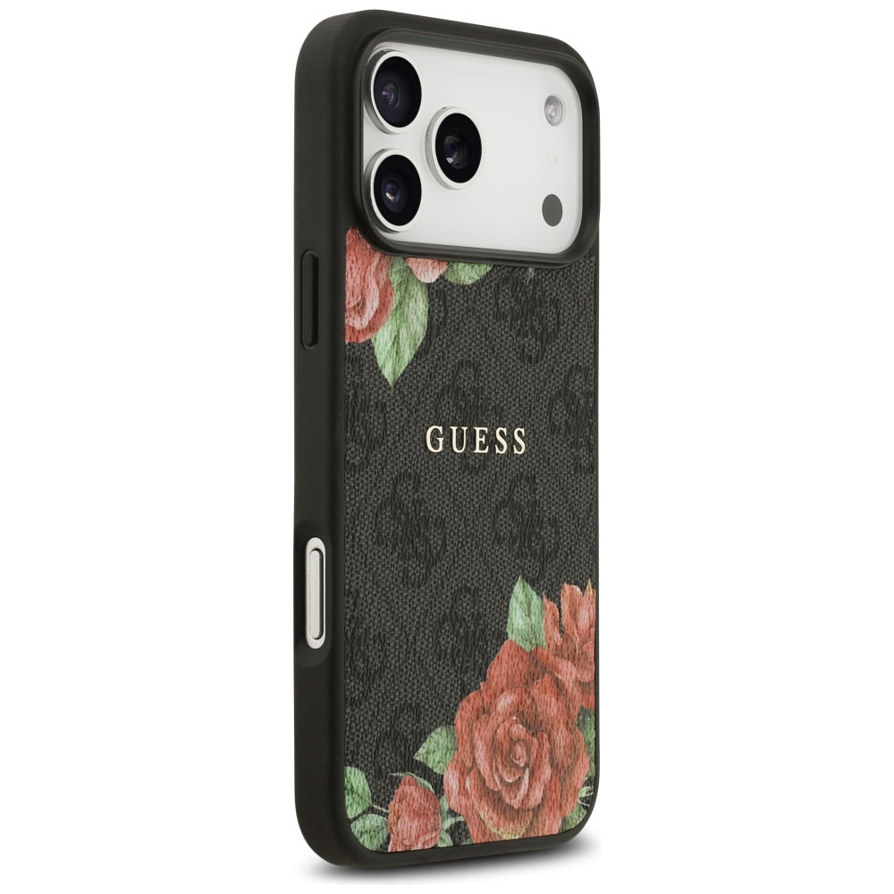 Etui MagSafe dla Apple iPhone 17 Pro, Guess, 4G Flowers Print, Czarne