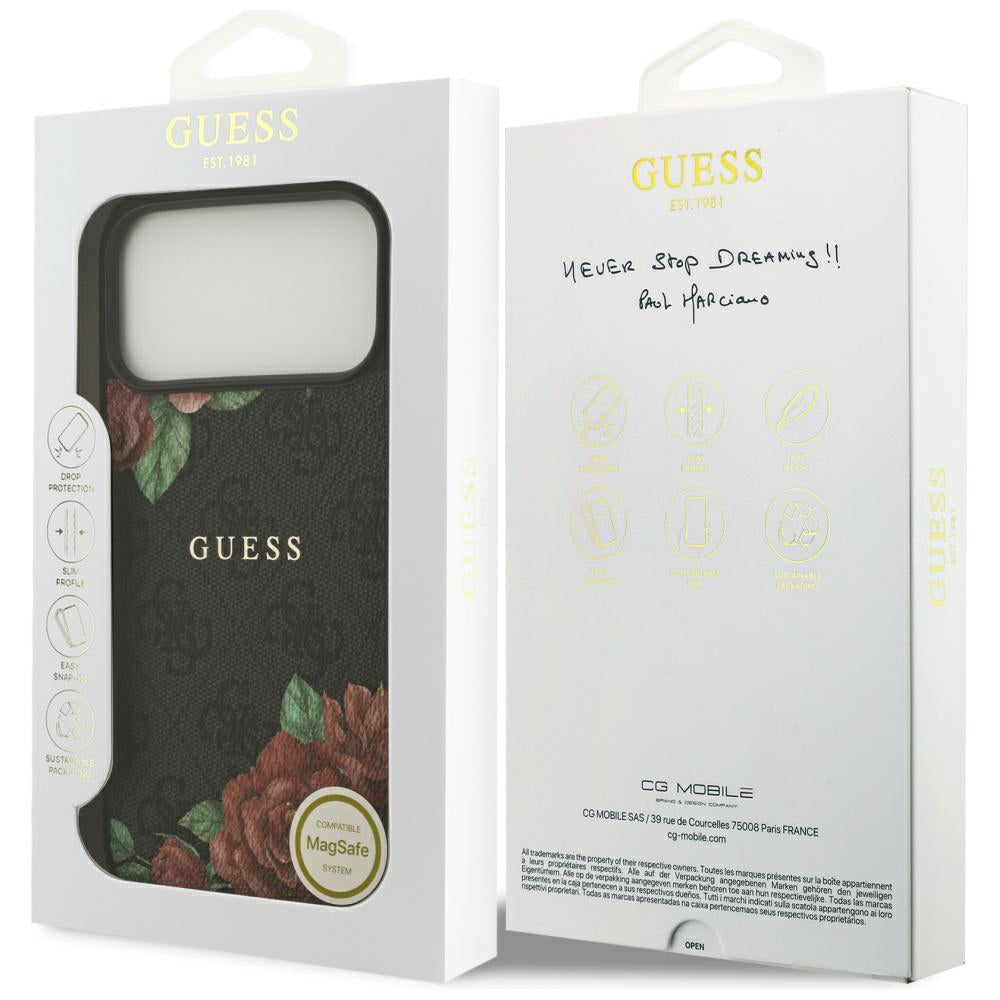 Etui MagSafe dla Apple iPhone 17 Pro, Guess, 4G Flowers Print, Czarne