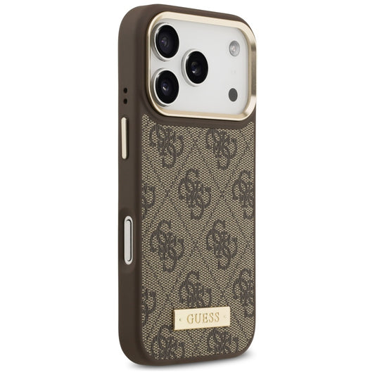 Etui MagSafe dla Apple iPhone 17 Pro, Guess, 4G Logo Plate, Brązowy