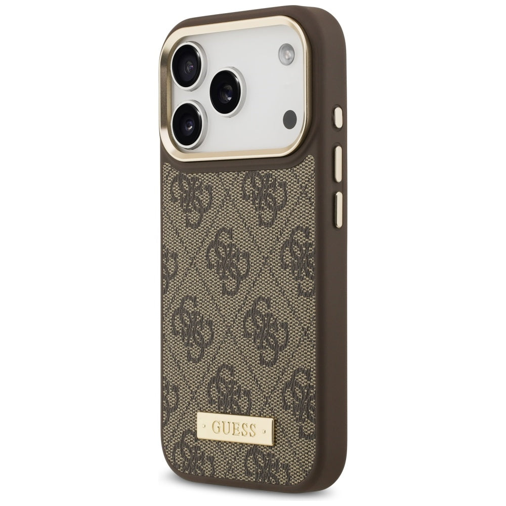 Etui MagSafe dla Apple iPhone 17 Pro, Guess, 4G Logo Plate, Brązowy