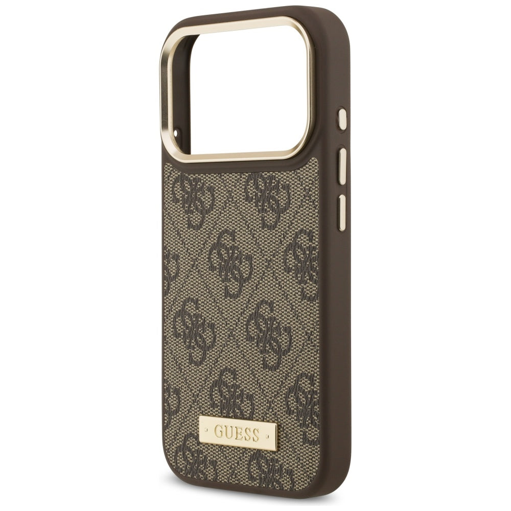 Etui MagSafe dla Apple iPhone 17 Pro, Guess, 4G Logo Plate, Brązowy