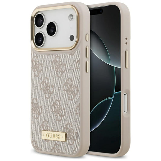 Etui MagSafe dla Apple iPhone 17 Pro, Guess, 4G Logo Plate, Różowy
