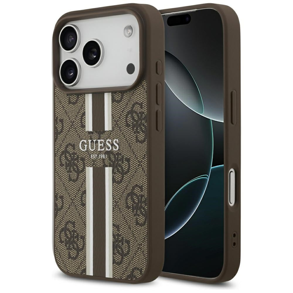 MagSafe Case for Apple iPhone 17 Pro, Guess, 4G Printed Stripes, Brown