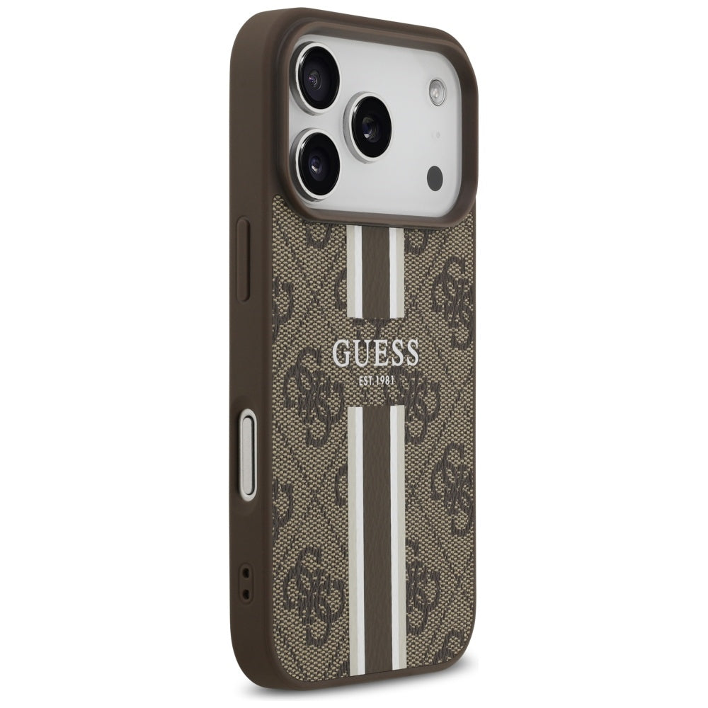 MagSafe Case for Apple iPhone 17 Pro, Guess, 4G Printed Stripes, Brown