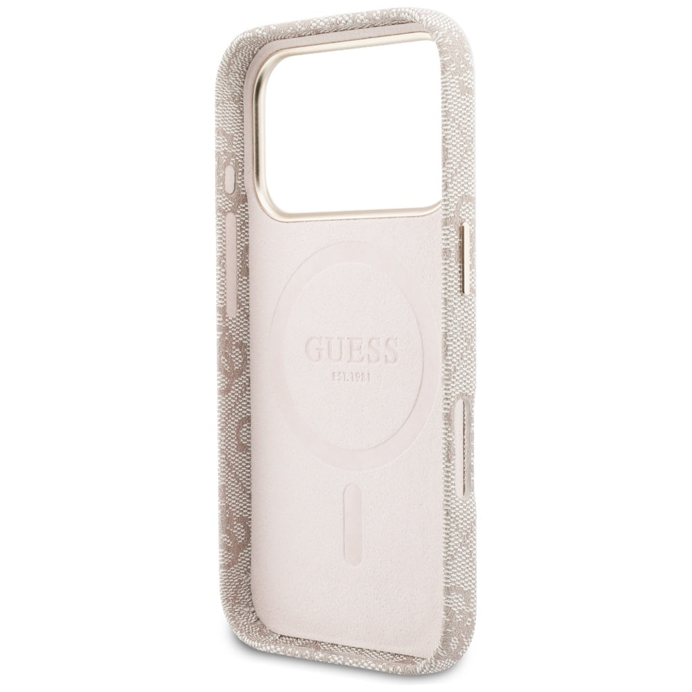 Etui MagSafe dla Apple iPhone 17 Pro, Guess, 4G Script Logo, Różowy