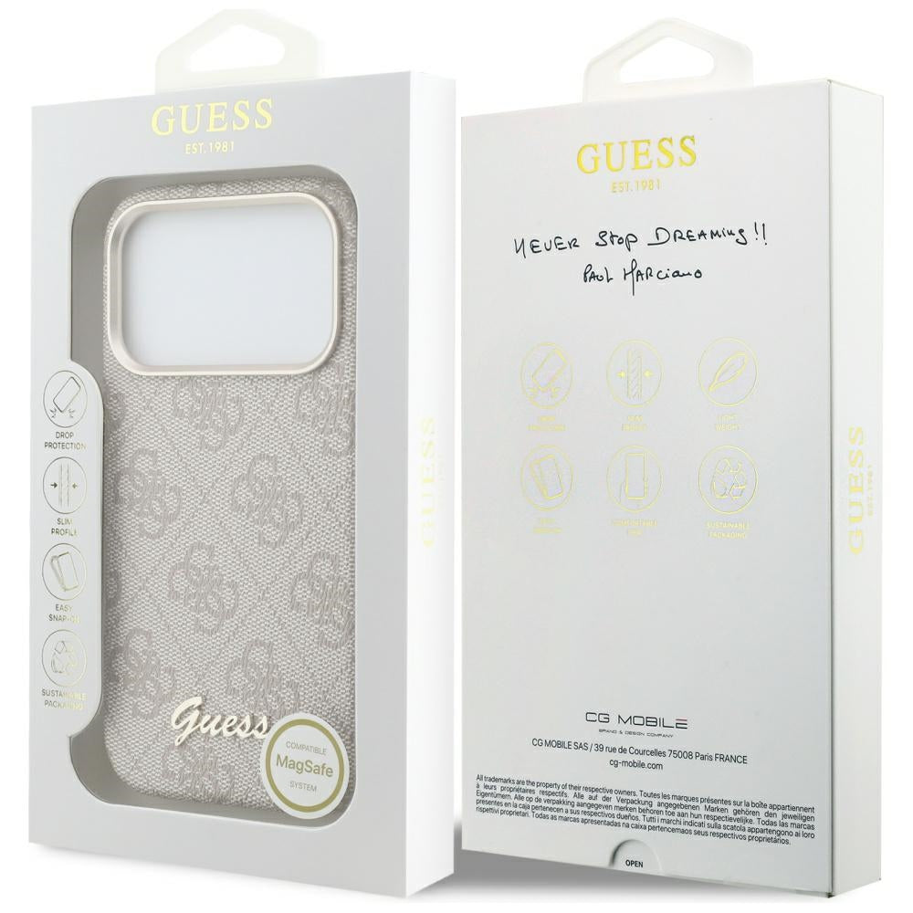 Etui MagSafe dla Apple iPhone 17 Pro, Guess, 4G Script Logo, Różowy