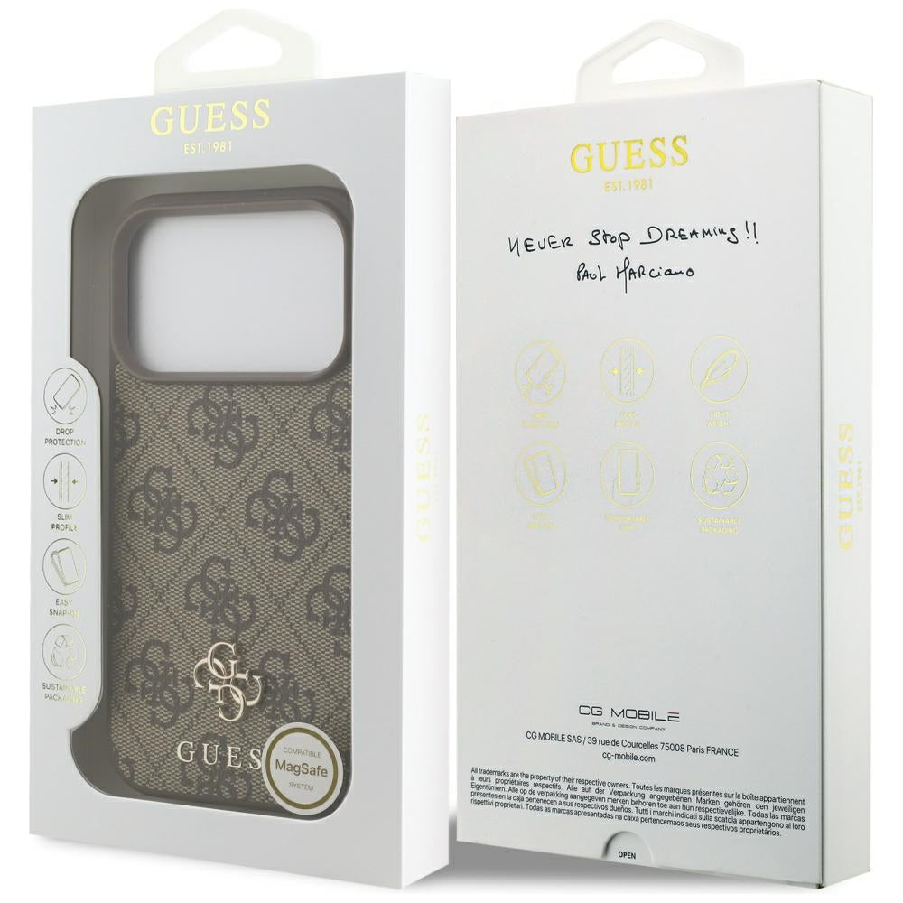 Etui MagSafe dla Apple iPhone 17 Pro, Guess, 4G Small and Classic Logo, Brązowy