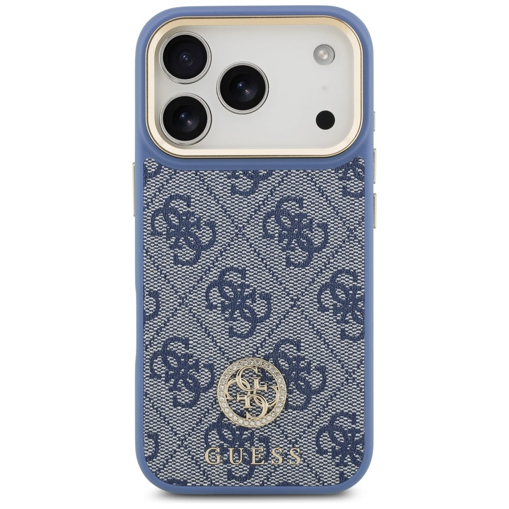 Etui MagSafe dla Apple iPhone 17 Pro, Guess, 4G Strass Logo with Big Strap, Niebieskie