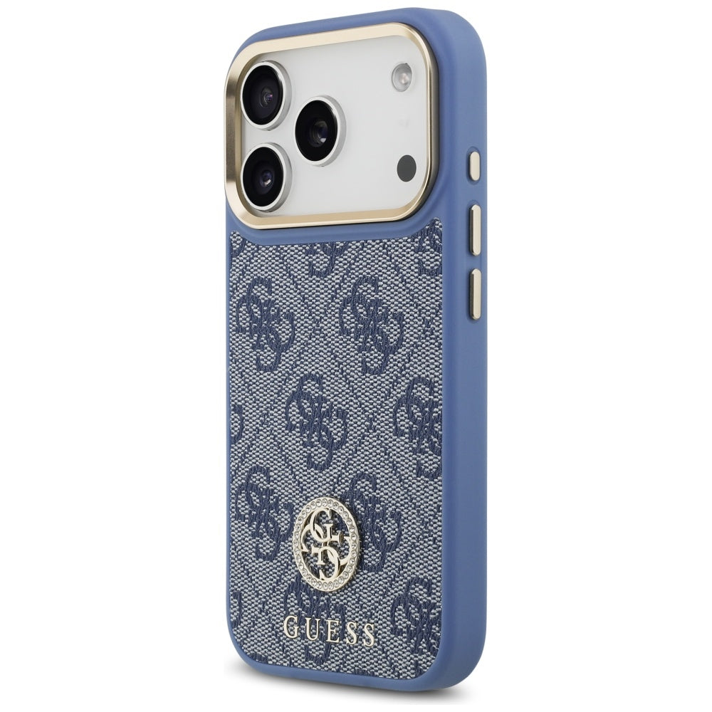 Etui MagSafe dla Apple iPhone 17 Pro, Guess, 4G Strass Logo with Big Strap, Niebieskie