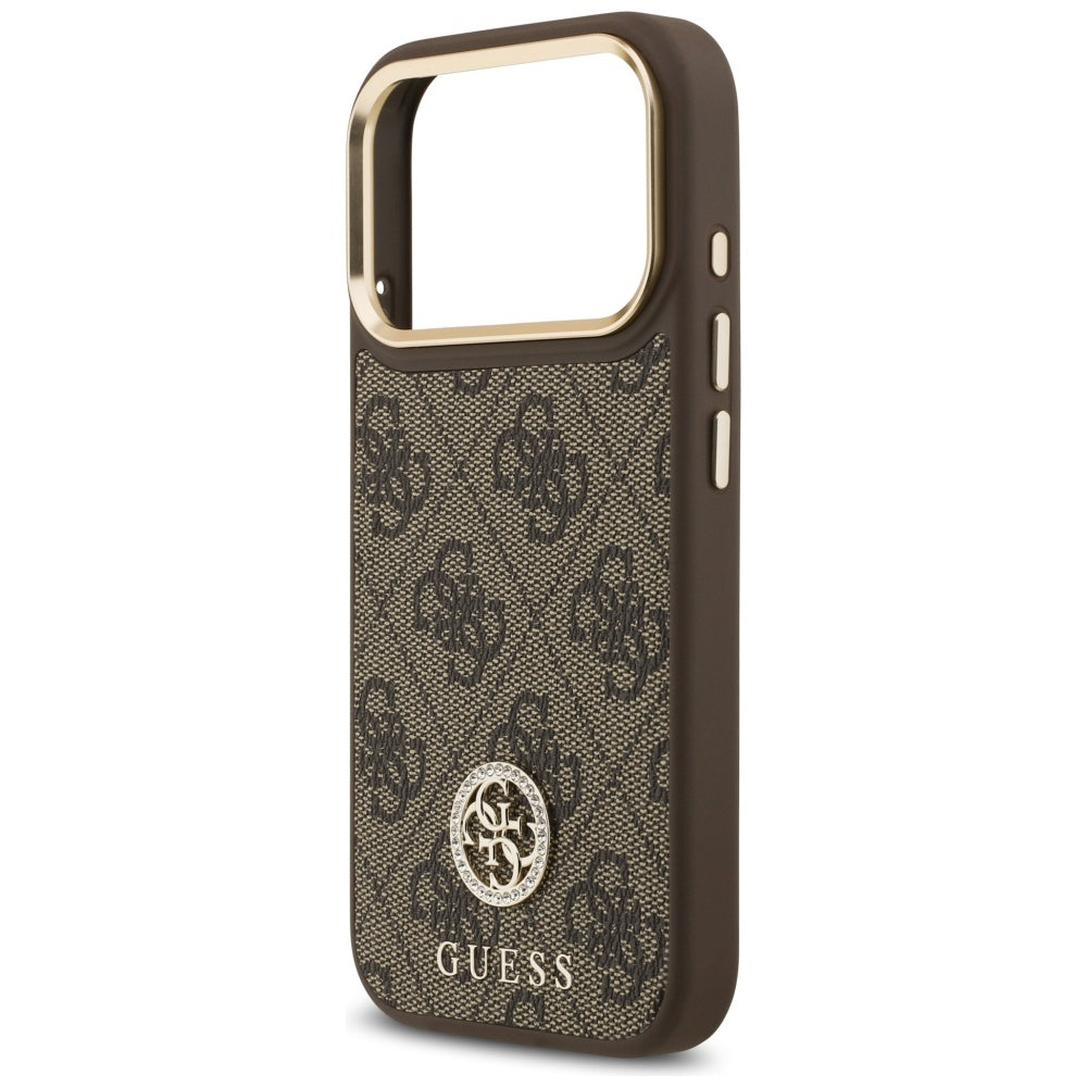Etui MagSafe dla Apple iPhone 17 Pro, Guess, 4G Strass Logo with Big Strap, Brązowy