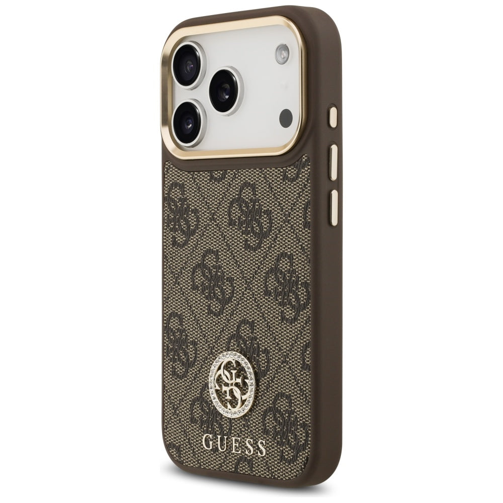 Etui MagSafe dla Apple iPhone 17 Pro, Guess, 4G Strass Logo with Big Strap, Brązowy