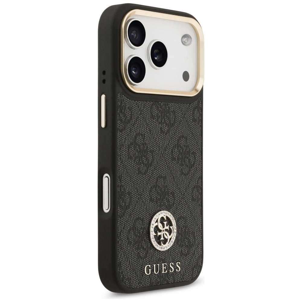 Etui MagSafe dla Apple iPhone 17 Pro, Guess, 4G Strass Logo with Big Strap, Czarne
