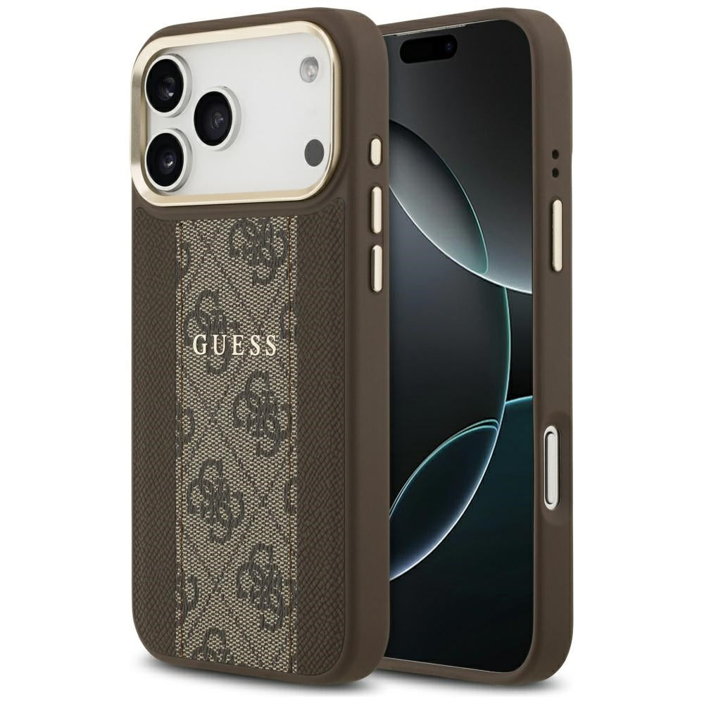 Etui MagSafe dla Apple iPhone 17 Pro, Guess, 4G Stripe, Brązowy